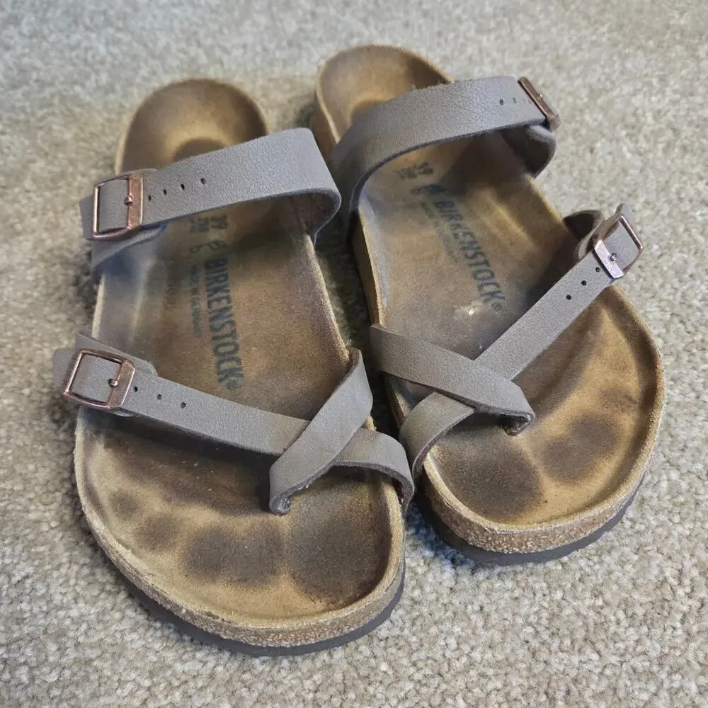 birkenstock mayari leather toe strap sandal Birkibuc Stone Sandals cork bed 39 - Picture 2 of 6